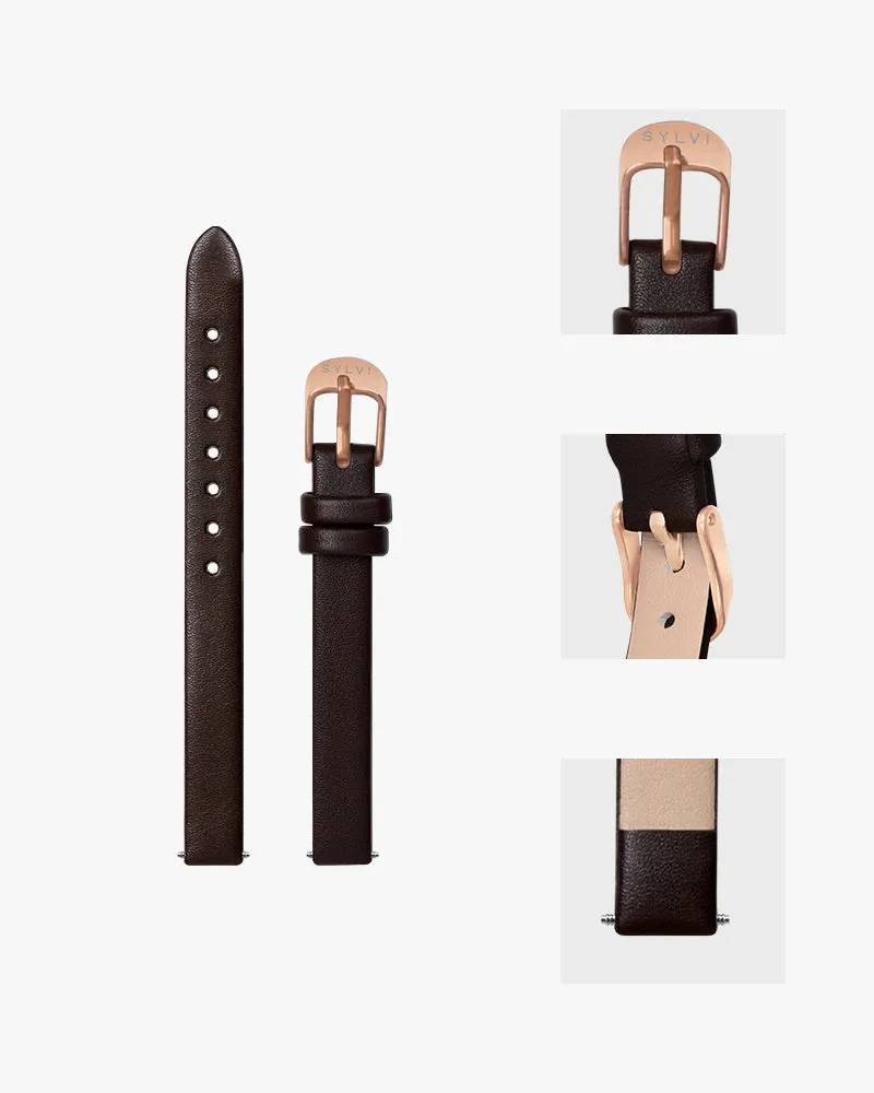 10mm Coffee Rosegold Leather Strap