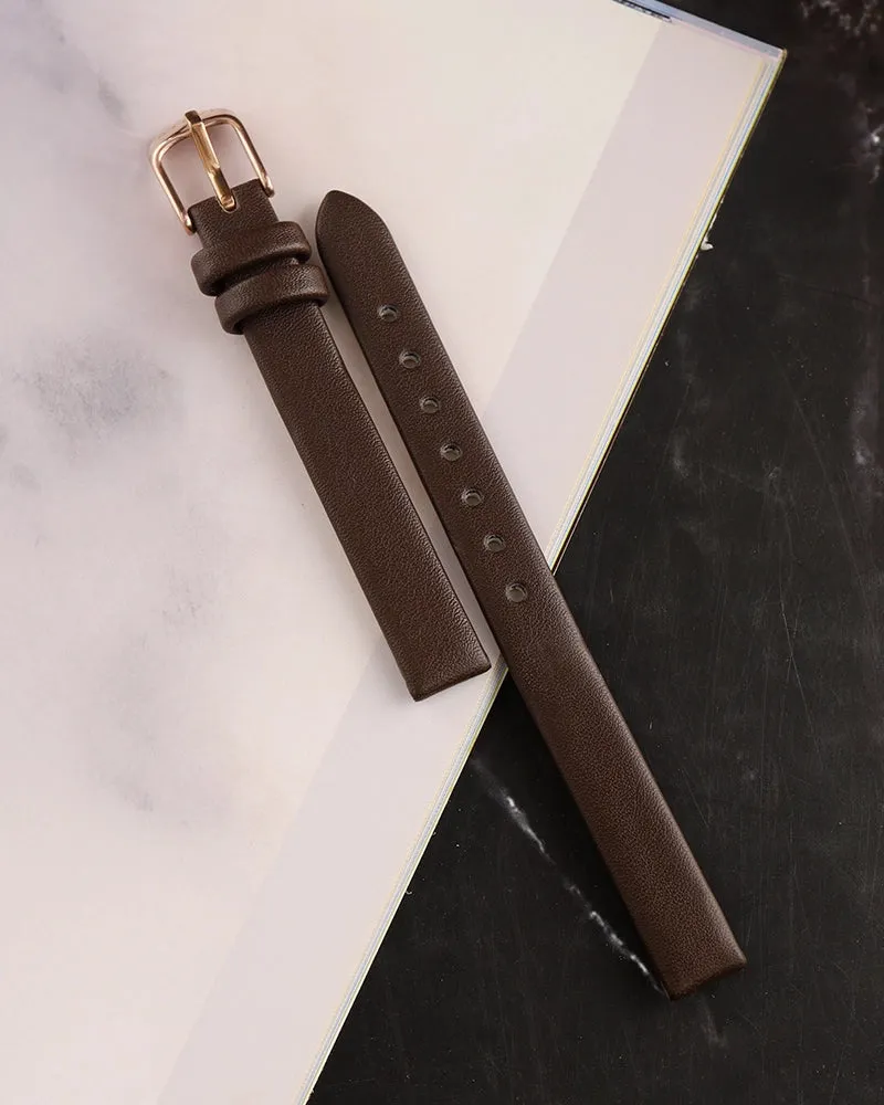 10mm Coffee Rosegold Leather Strap