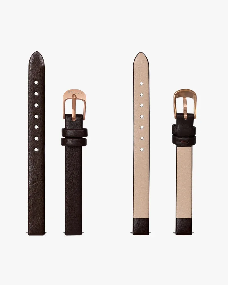 10mm Coffee Rosegold Leather Strap