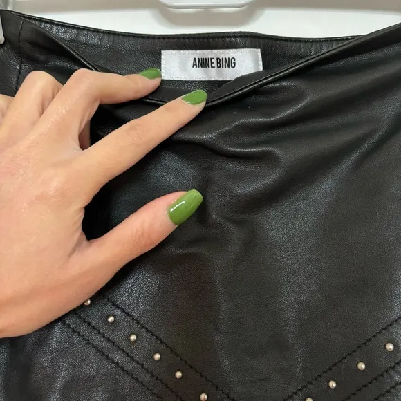 ANINE BING Studded Lamb Leather Mini Skirt