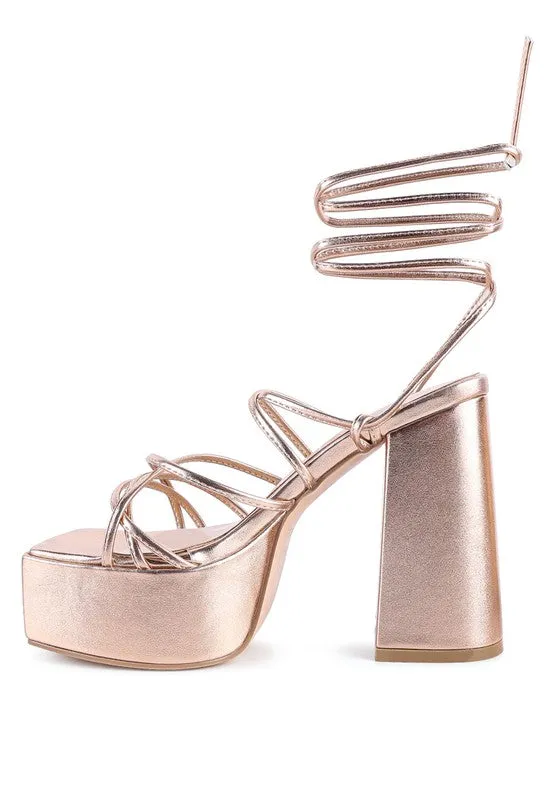 Anvil Metallic Block Heeled Laceup Platform Sandals