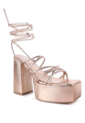 Anvil Metallic Block Heeled Laceup Platform Sandals