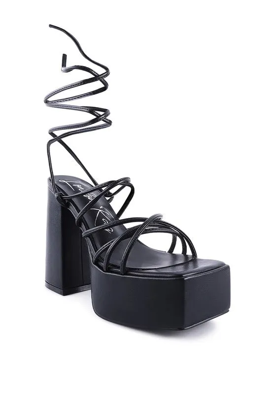 Anvil Metallic Block Heeled Laceup Platform Sandals