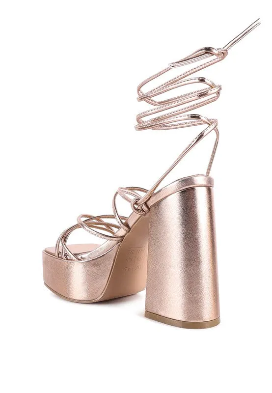 Anvil Metallic Block Heeled Laceup Platform Sandals