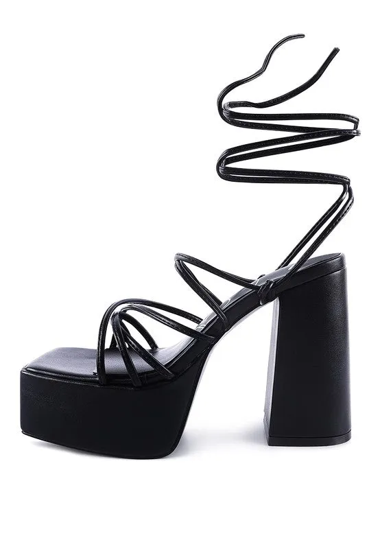 Anvil Metallic Block Heeled Laceup Platform Sandals