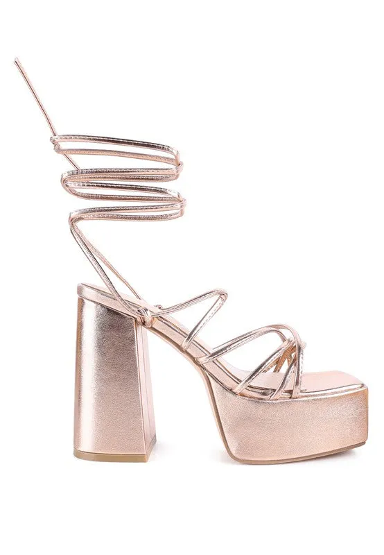 Anvil Metallic Block Heeled Laceup Platform Sandals