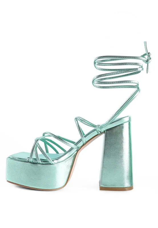 Anvil Metallic Block Heeled Laceup Platform Sandals