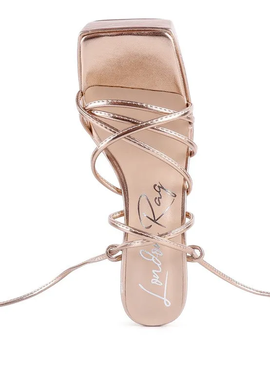 Anvil Metallic Block Heeled Laceup Platform Sandals