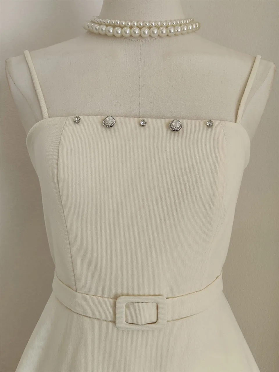 Apricot Embroidered Spaghetti Strap Vintage Dress