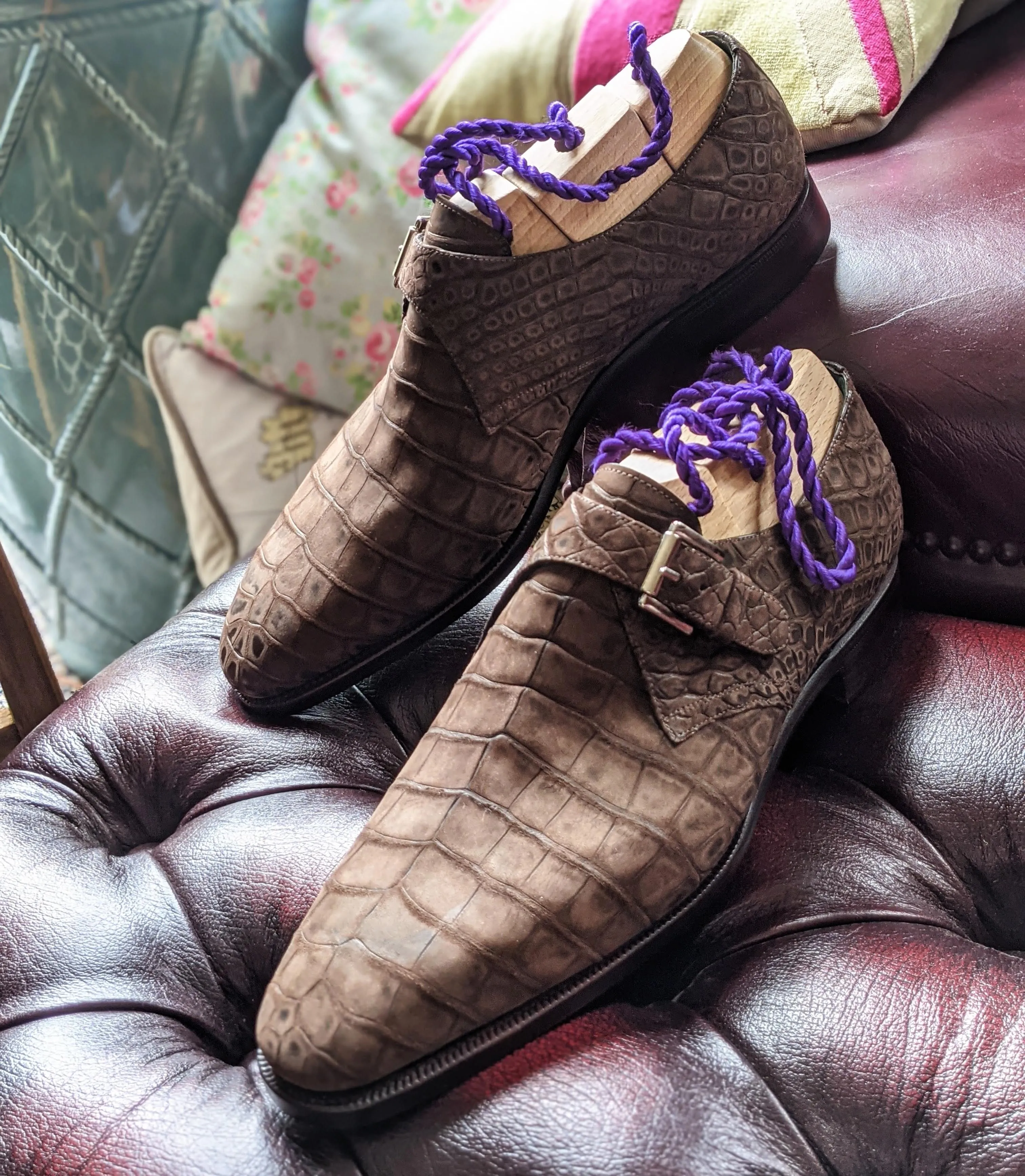 Ascot Monk Strap - Chocolate Brown Crocodile