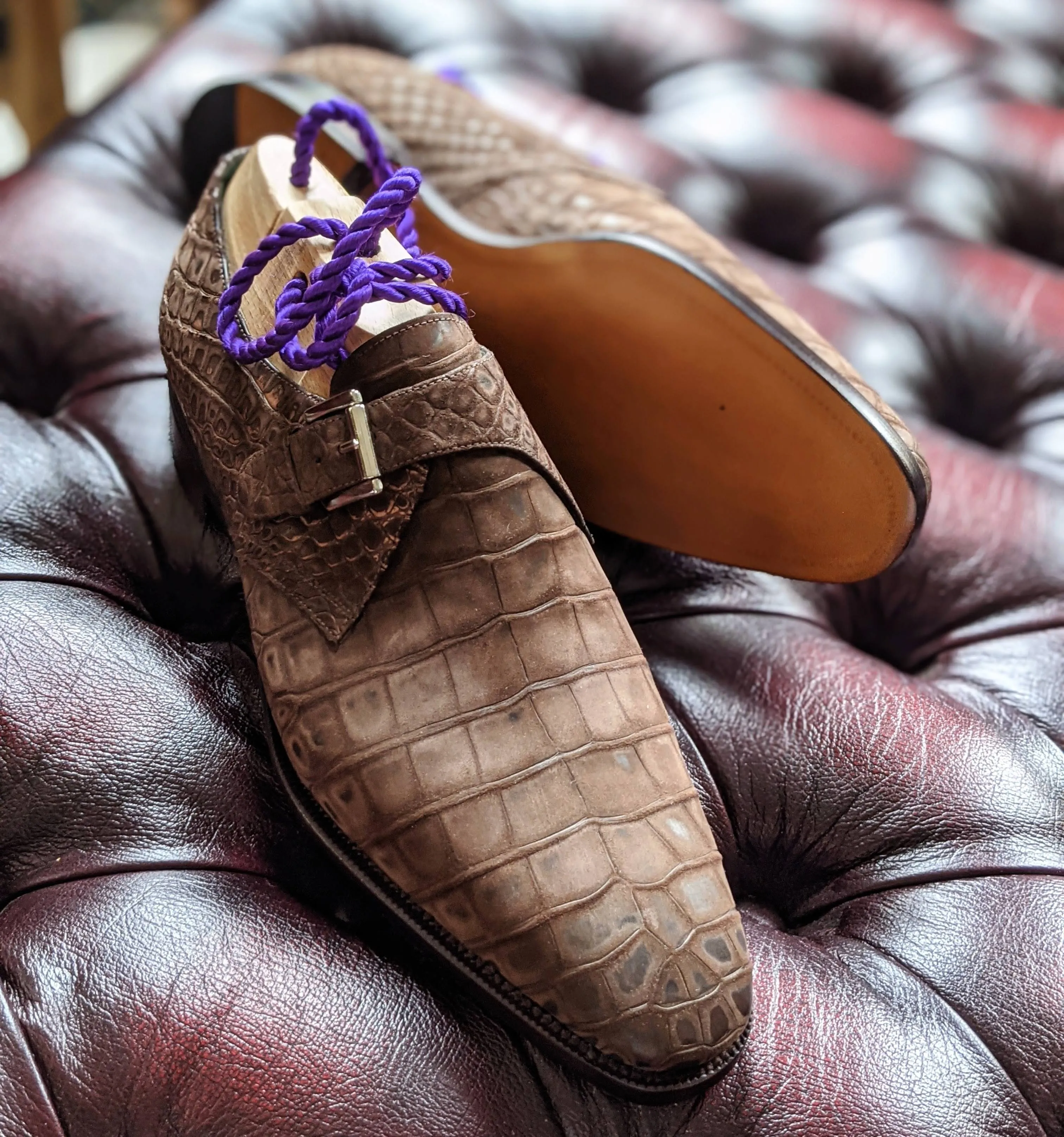 Ascot Monk Strap - Chocolate Brown Crocodile