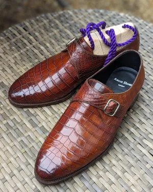 Ascot Monk Strap - Cognac Crocodile