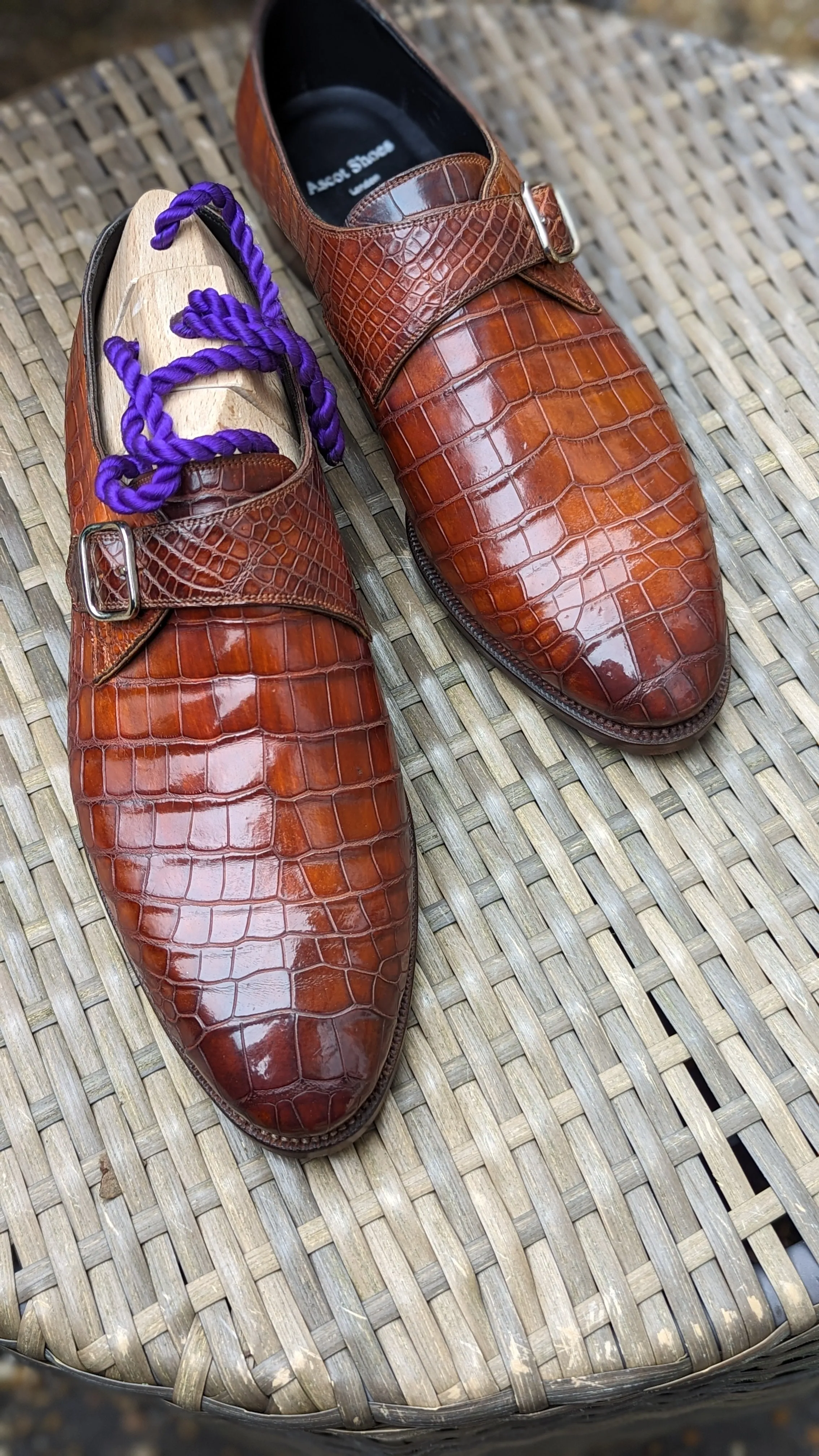 Ascot Monk Strap - Cognac Crocodile