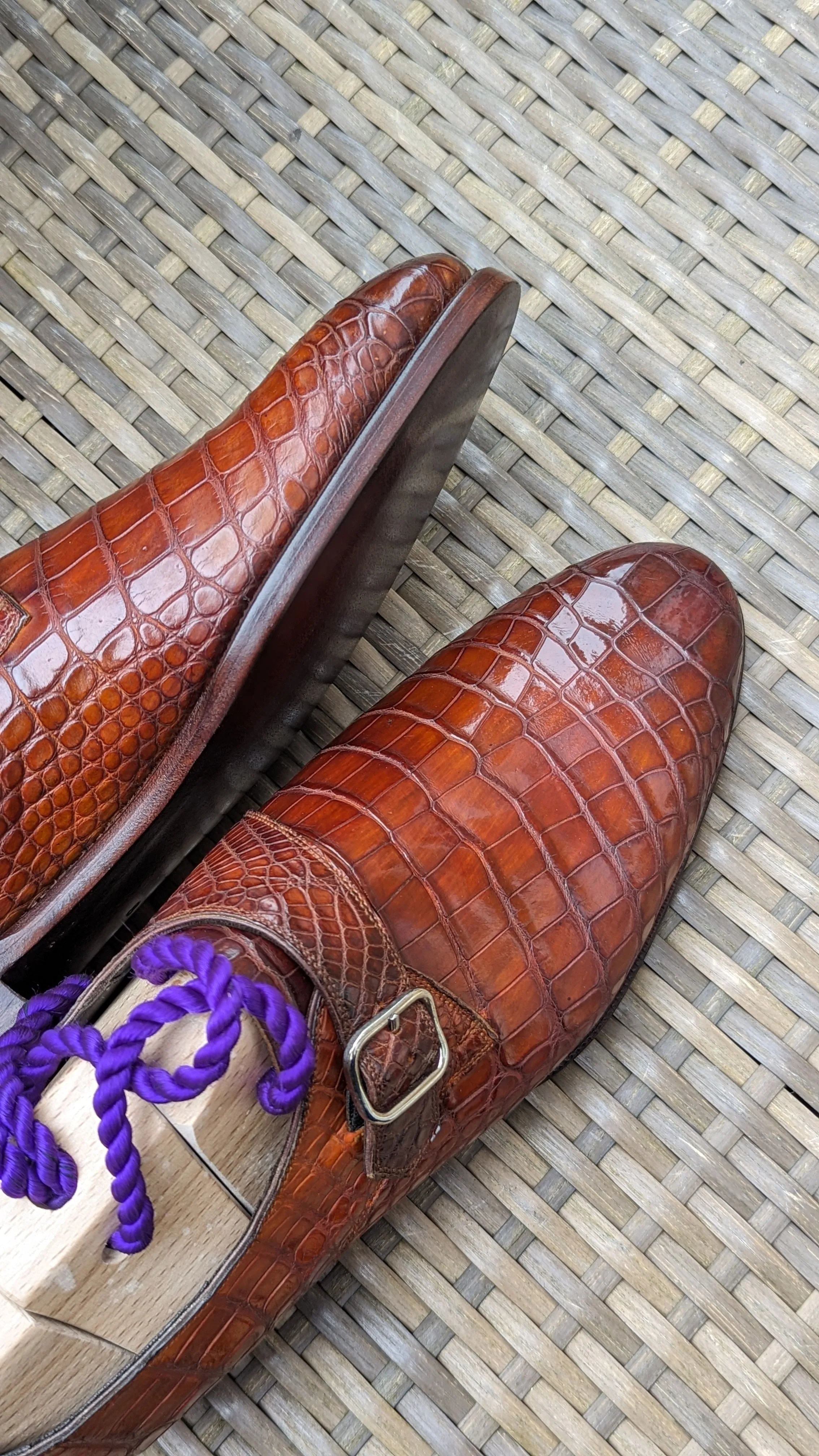 Ascot Monk Strap - Cognac Crocodile