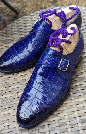 Ascot Monk Strap - Electric Blue Crocodile