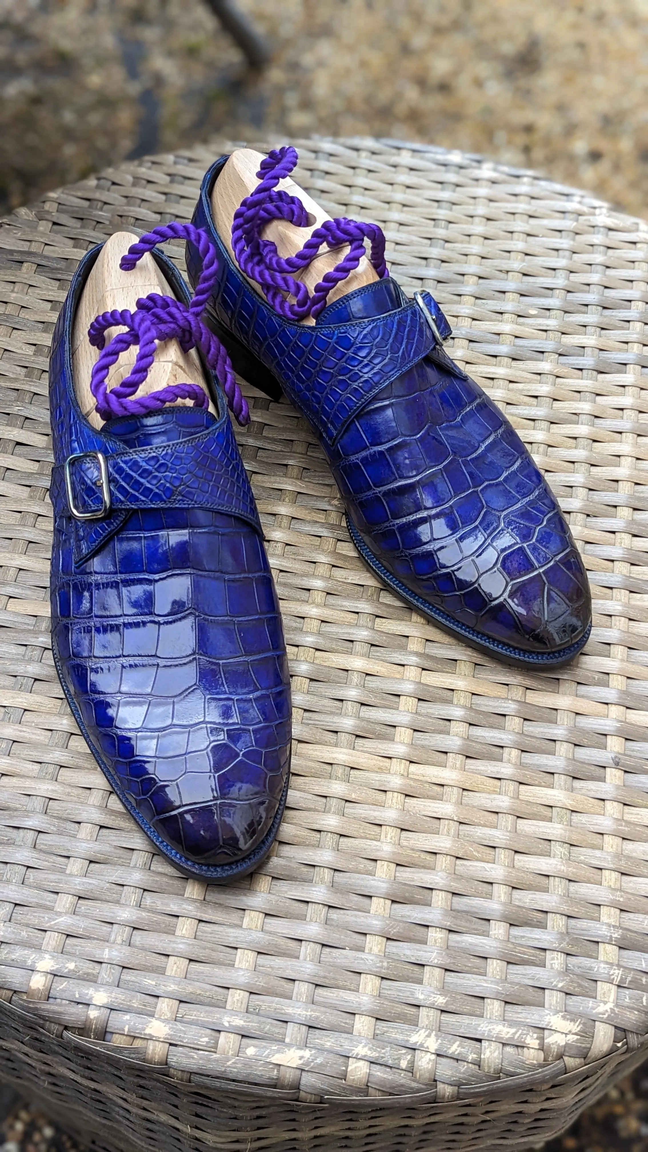Ascot Monk Strap - Electric Blue Crocodile