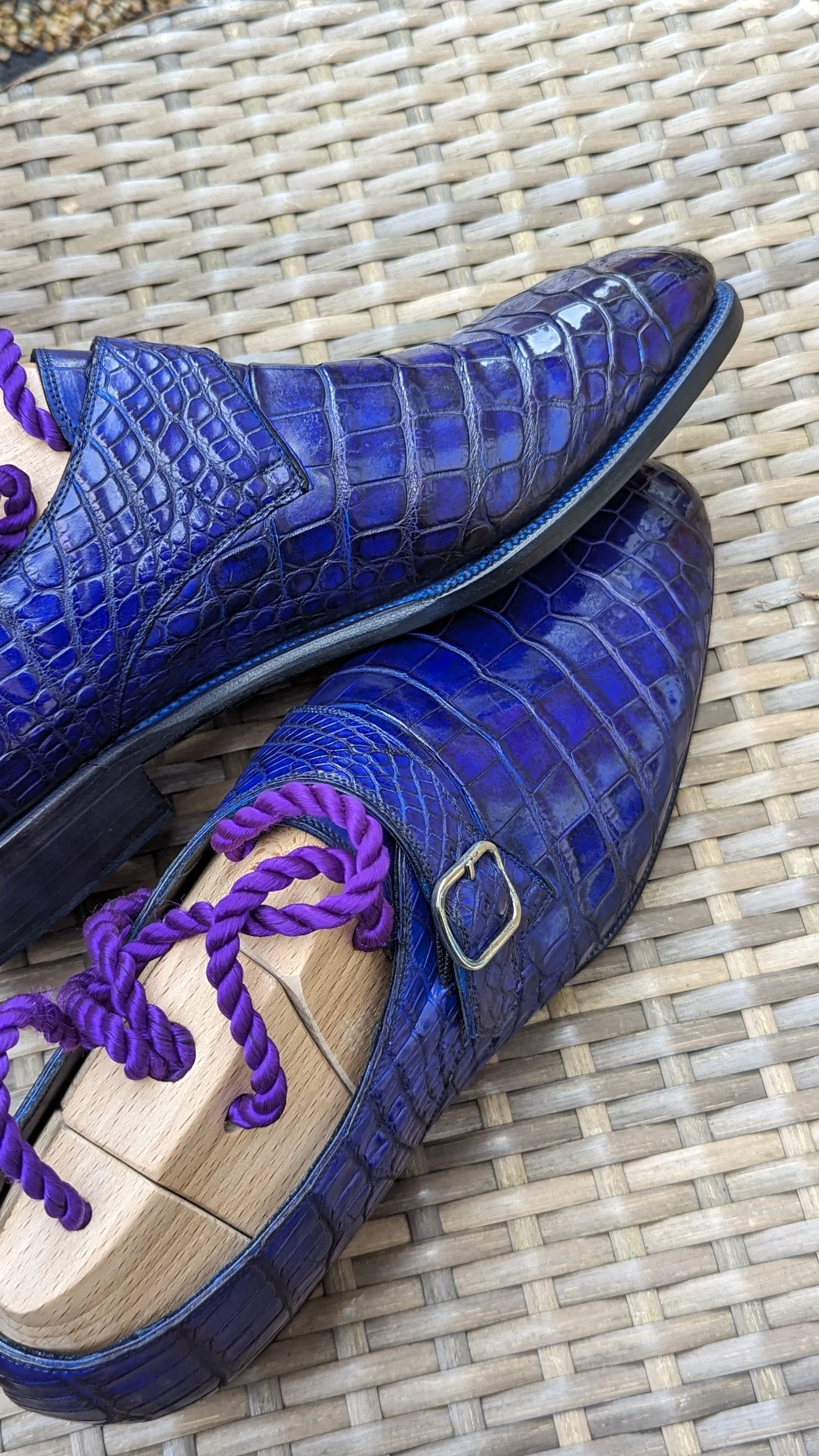 Ascot Monk Strap - Electric Blue Crocodile