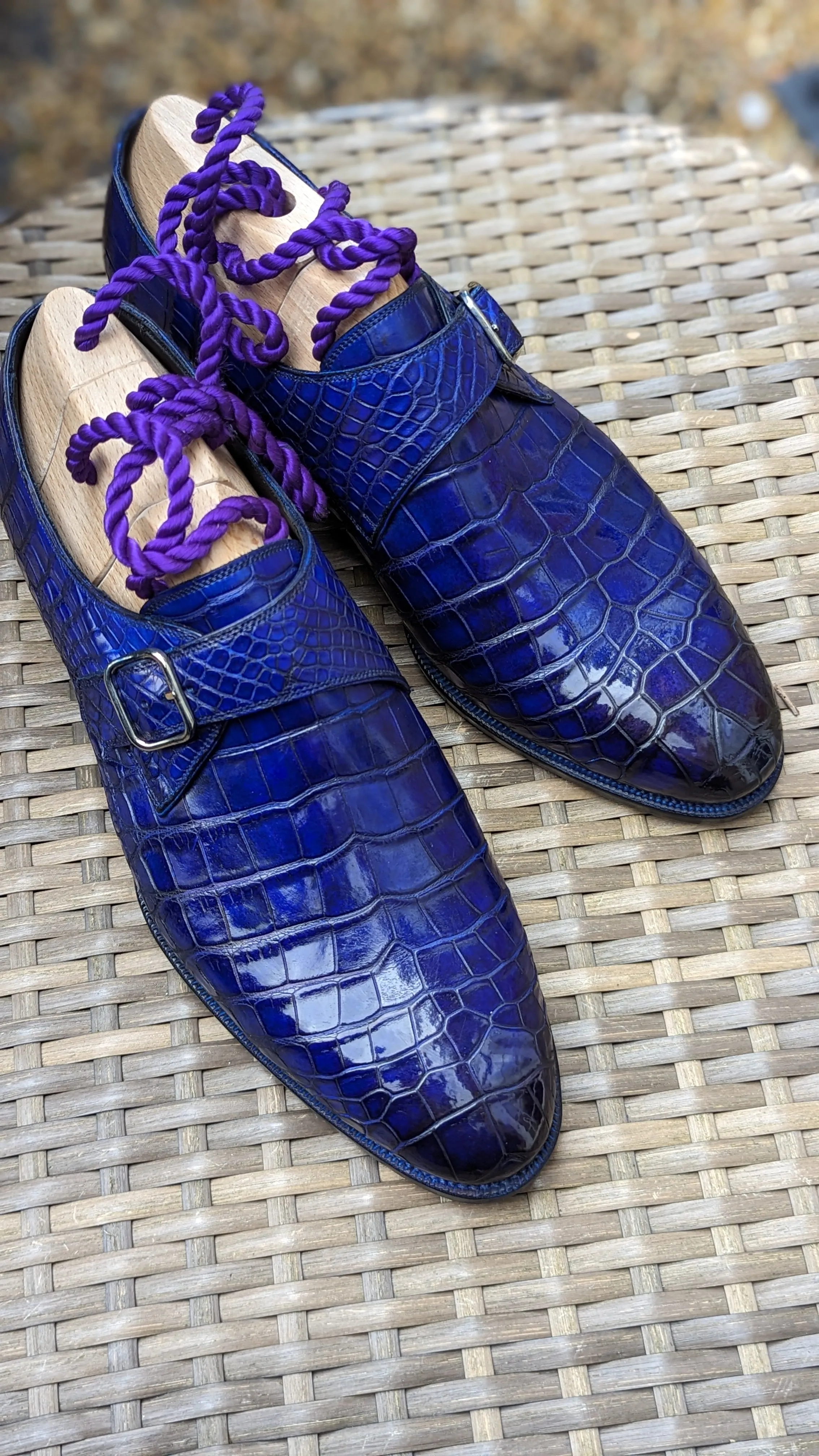 Ascot Monk Strap - Electric Blue Crocodile