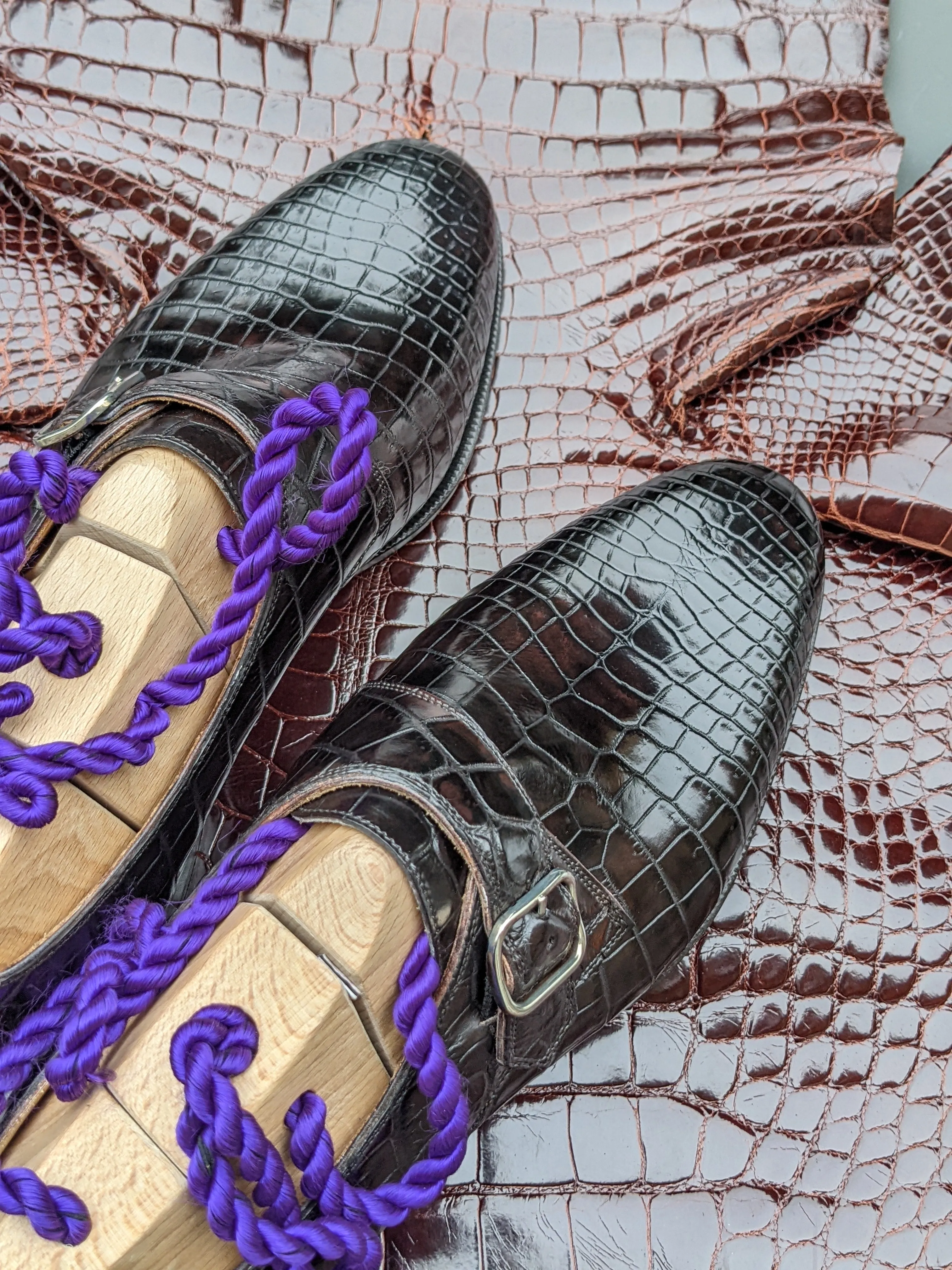 Ascot Single Monk - Dark Brown Crocodile