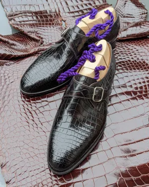 Ascot Single Monk - Dark Brown Crocodile