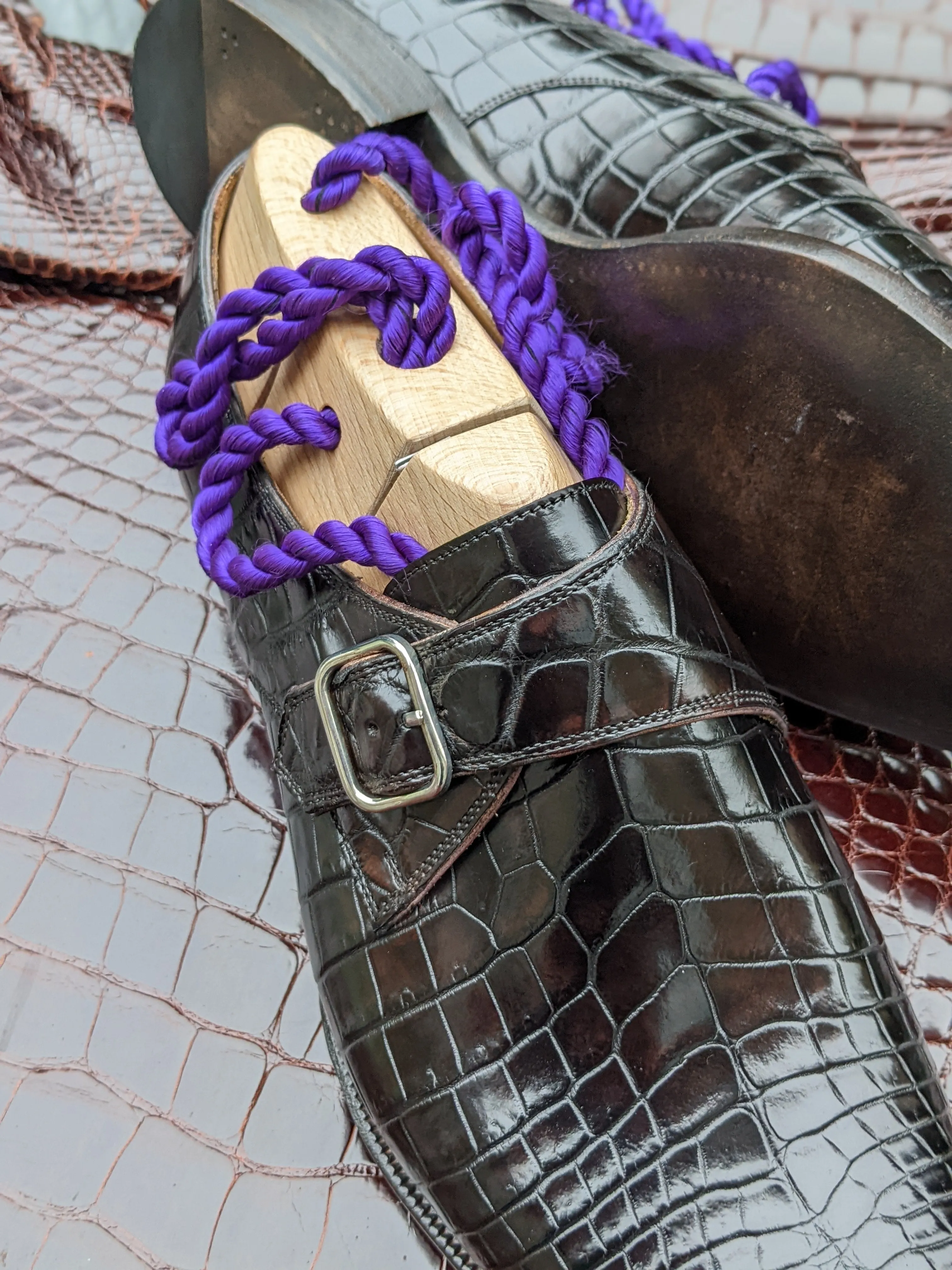 Ascot Single Monk - Dark Brown Crocodile