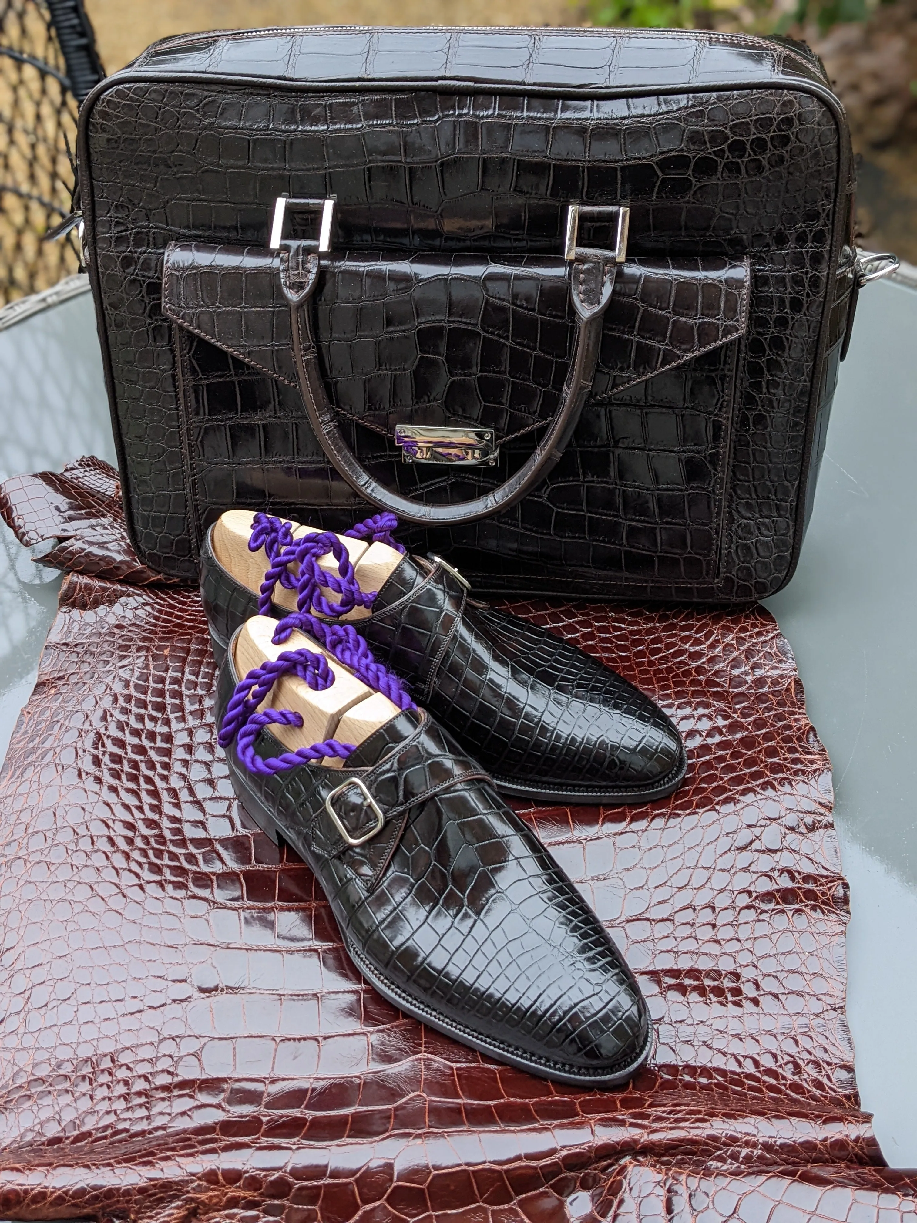 Ascot Single Monk - Dark Brown Crocodile
