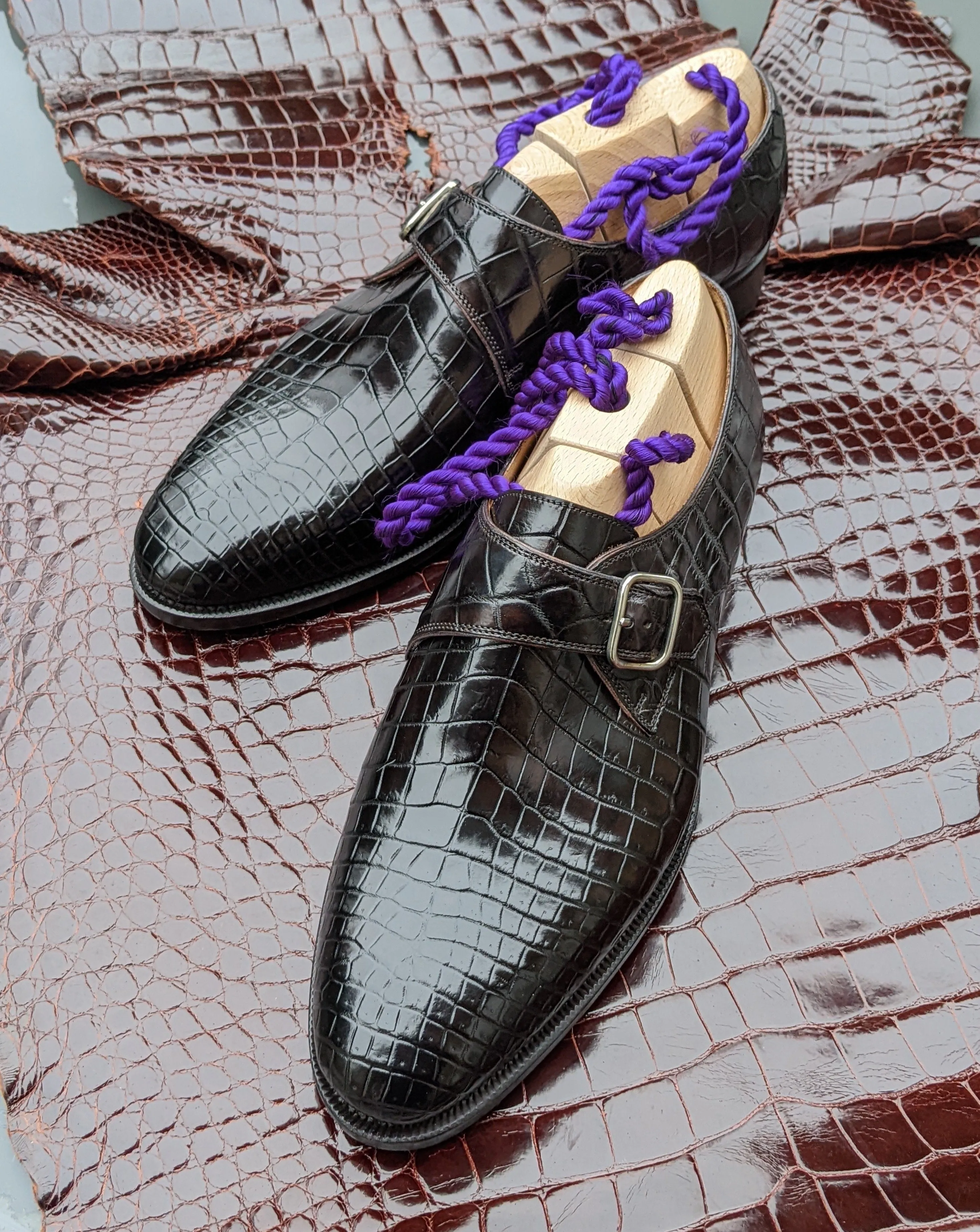 Ascot Single Monk - Dark Brown Crocodile