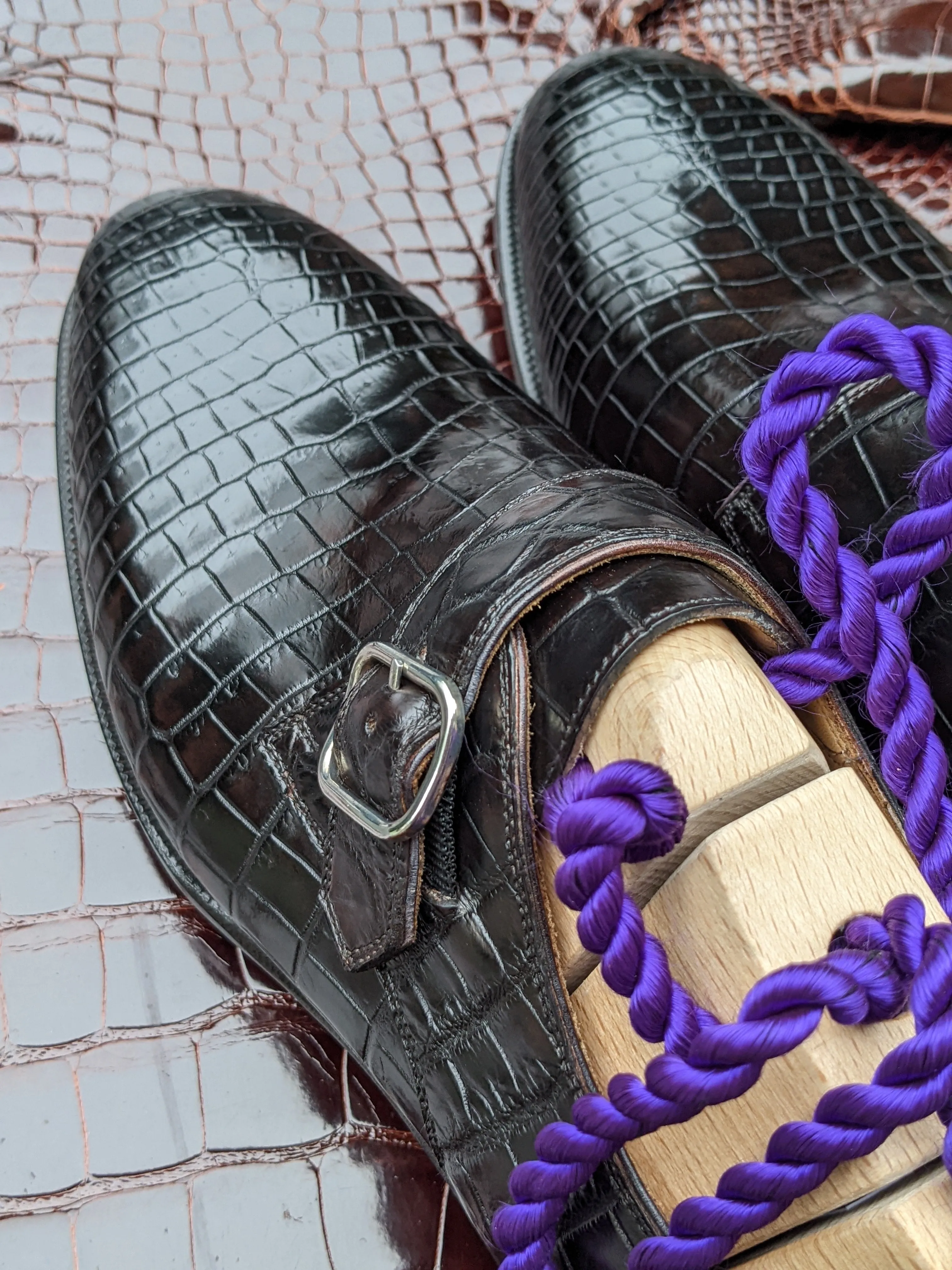 Ascot Single Monk - Dark Brown Crocodile