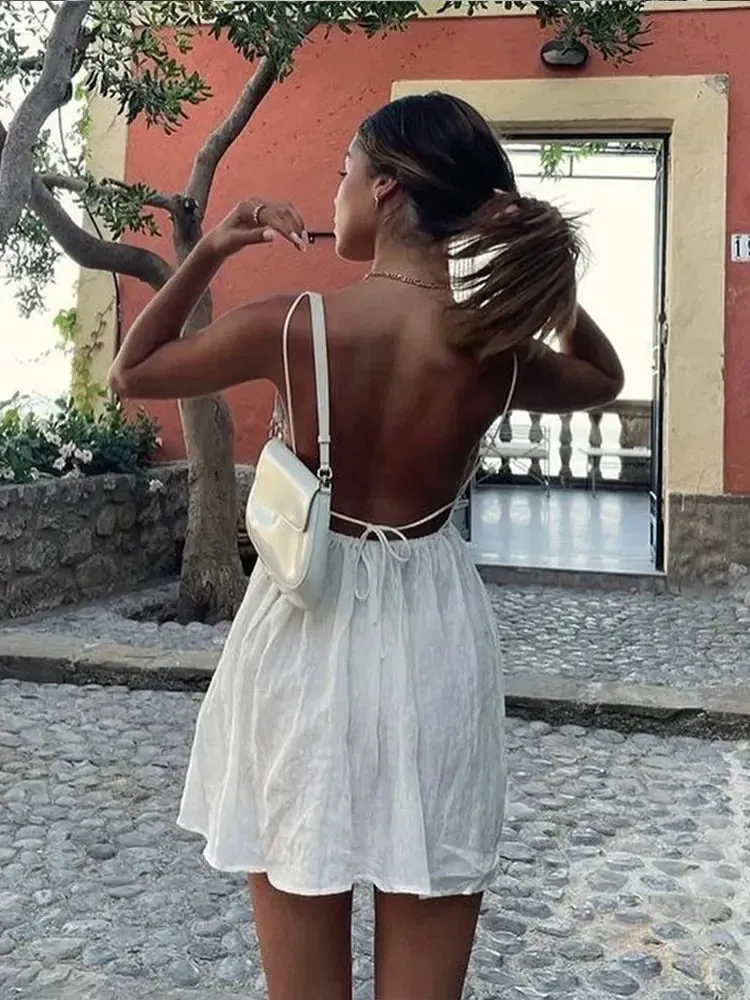 Backless Lace Up Sling Mini Dress