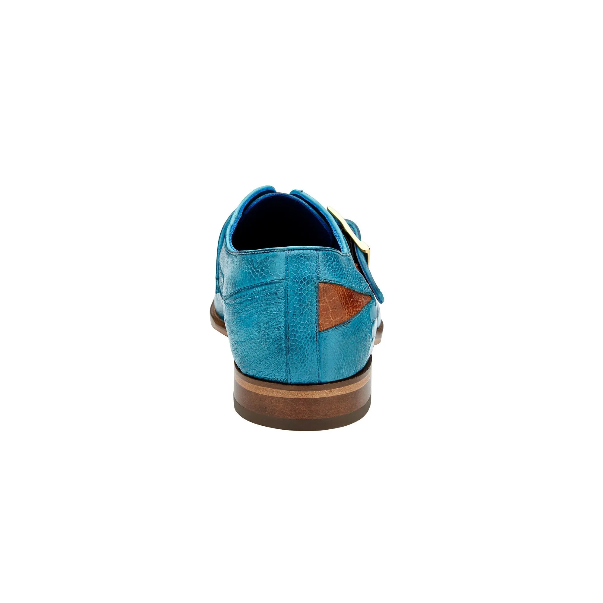 Belvedere Marte in Antique Ocean Blue / Brandy Ostrich Leg Single Monk Strap Shoes