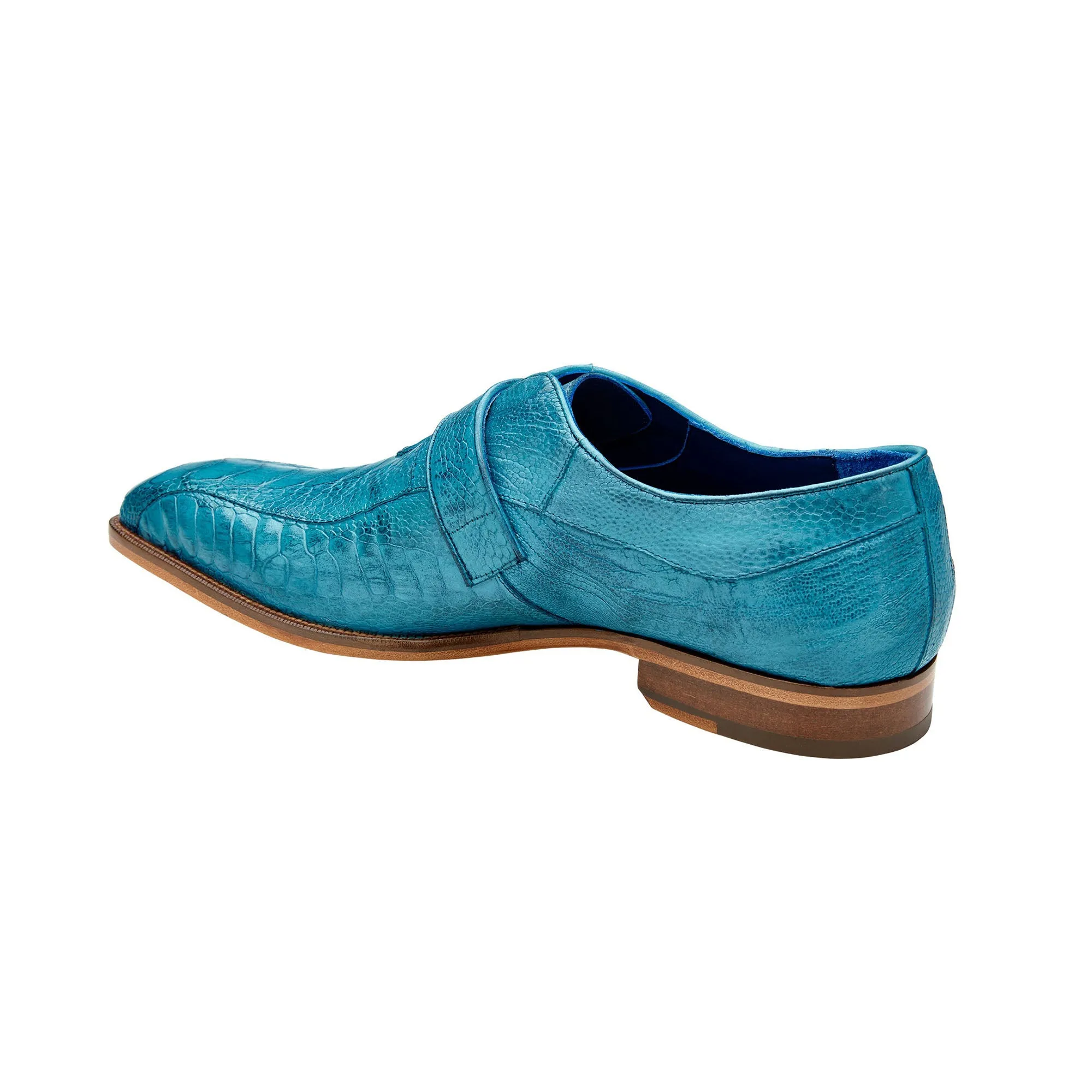 Belvedere Marte in Antique Ocean Blue / Brandy Ostrich Leg Single Monk Strap Shoes