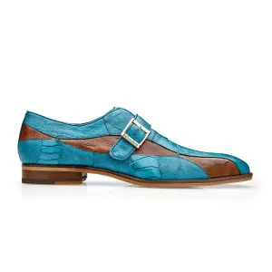 Belvedere Marte in Antique Ocean Blue / Brandy Ostrich Leg Single Monk Strap Shoes