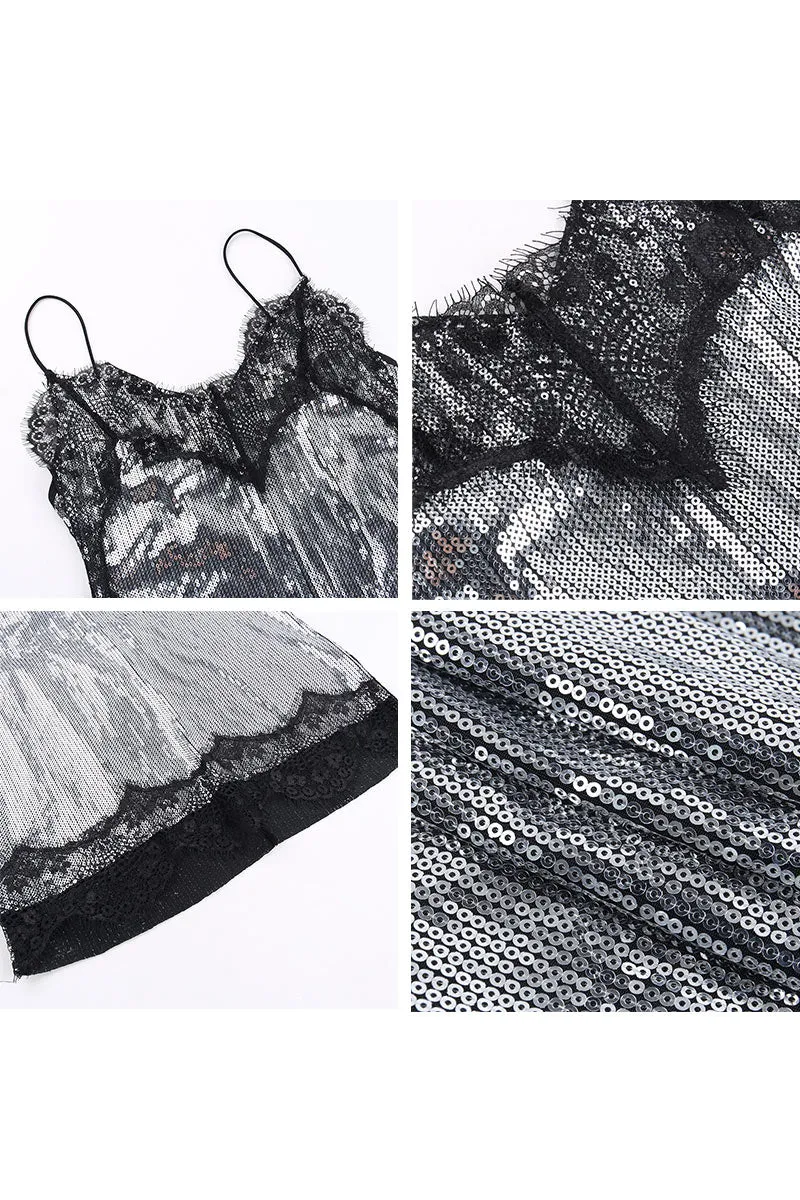 BI0350 Sequins Lace Cami Dress