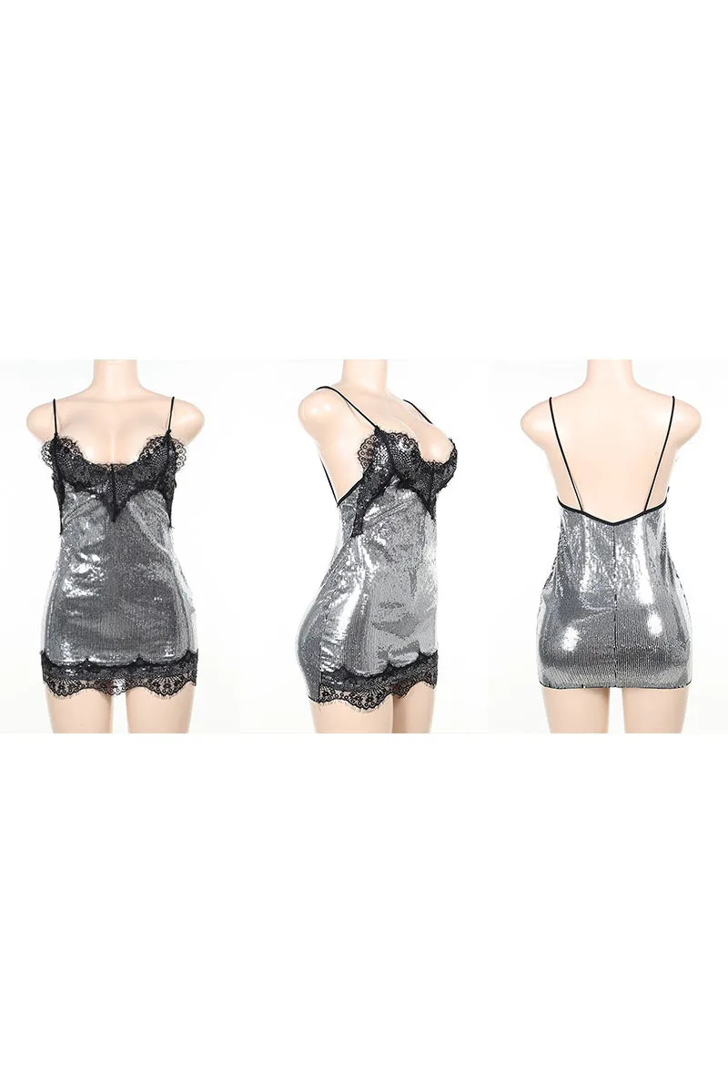 BI0350 Sequins Lace Cami Dress