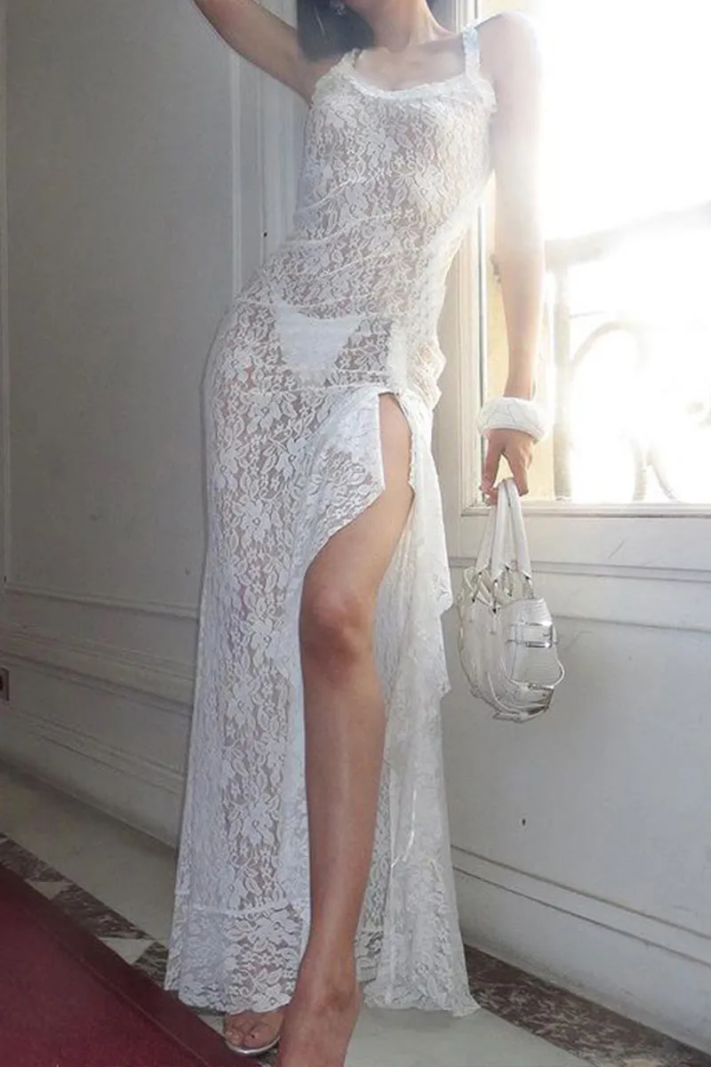 BK0620 Lace Sheer Cami Long Dress