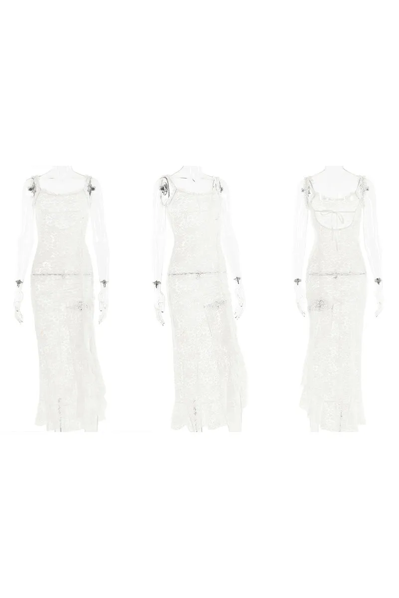 BK0620 Lace Sheer Cami Long Dress