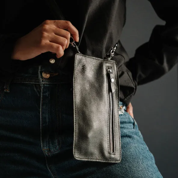 Black Leather Purse & Strap (w Silver Fittings)
