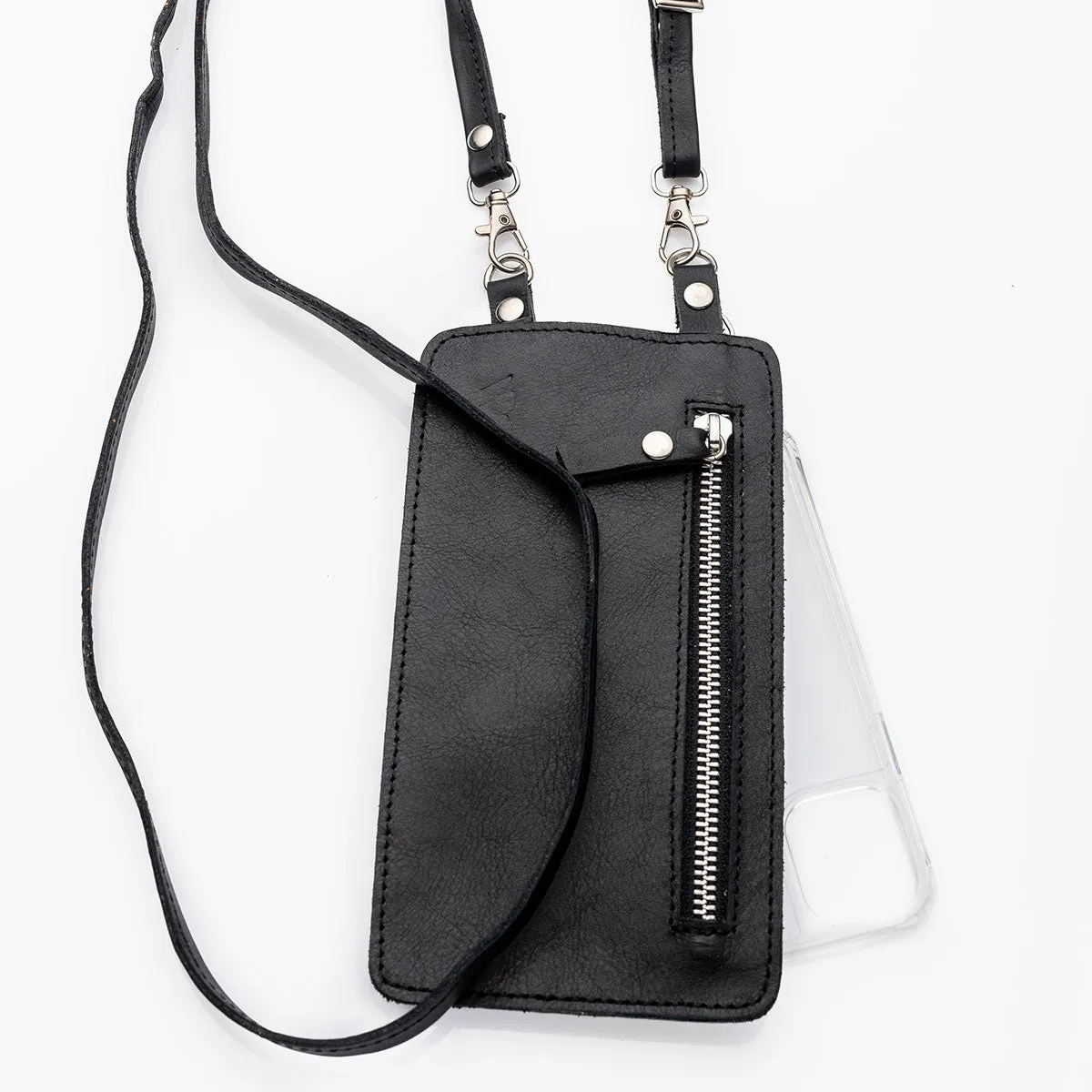 Black Leather Purse & Strap (w Silver Fittings)