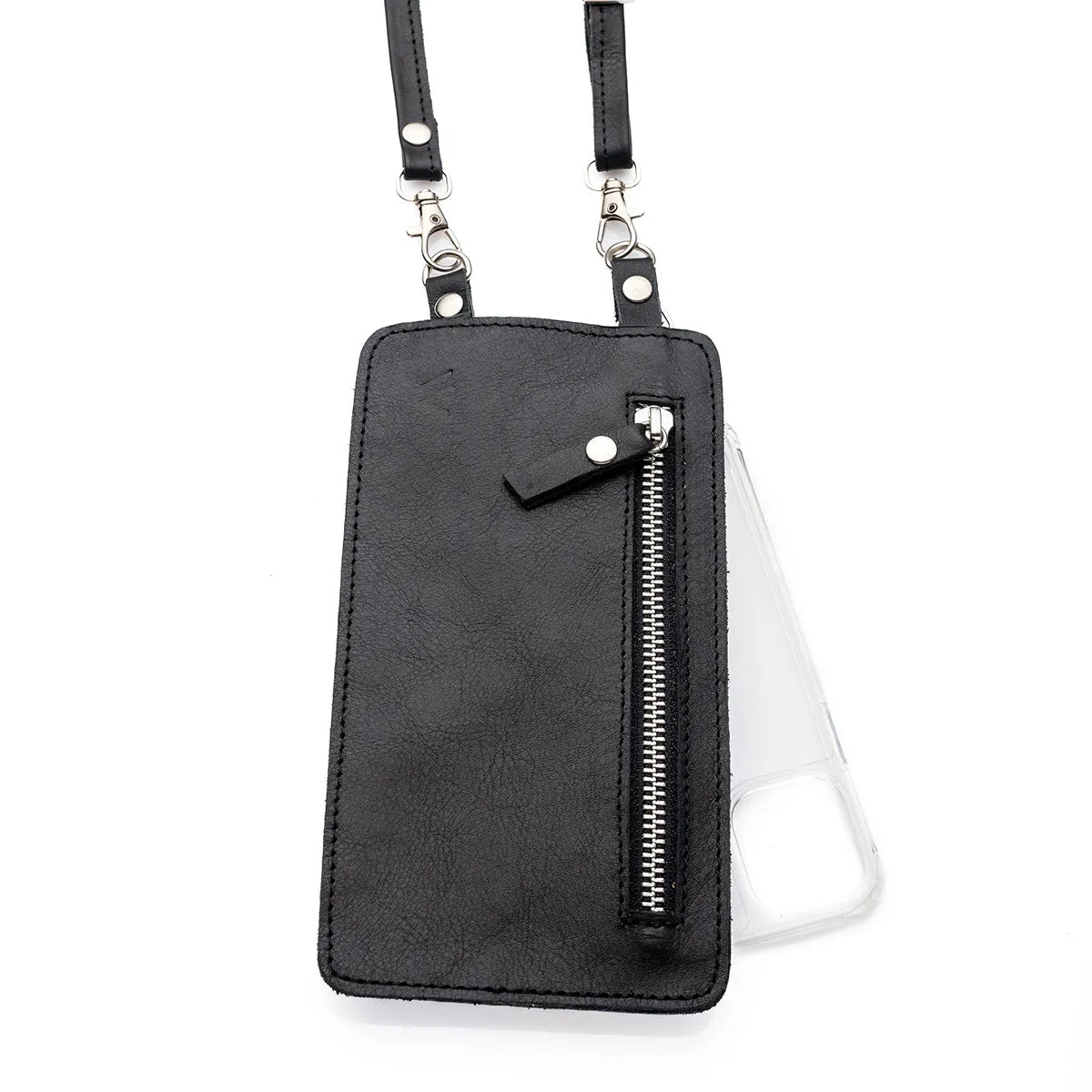 Black Leather Purse & Strap (w Silver Fittings)