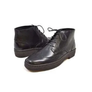 British Walkers Playboy Wingtips Custom Made Men's Premium Black Leather High Top Boots Ankle Boots