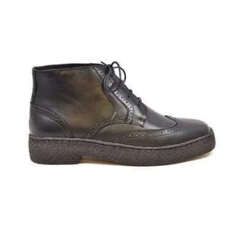 British Walkers Playboy Wingtips Custom Made Men's Premium Black Leather High Top Boots Ankle Boots