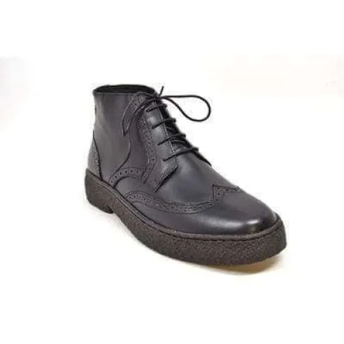 British Walkers Playboy Wingtips Custom Made Men's Premium Black Leather High Top Boots Ankle Boots
