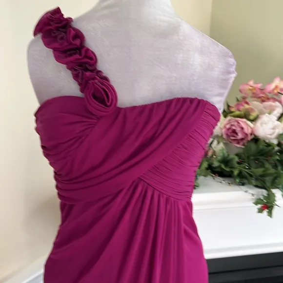 CACHE Purple Pink Rosette Single  Shoulder Wrapped Style Formal Dress NWOT