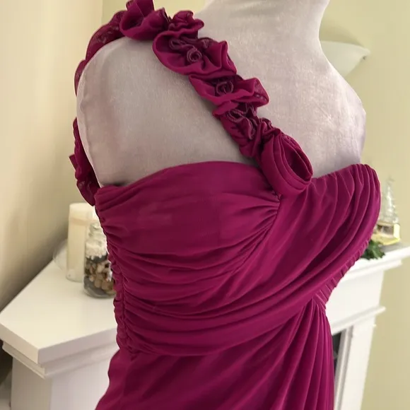 CACHE Purple Pink Rosette Single  Shoulder Wrapped Style Formal Dress NWOT