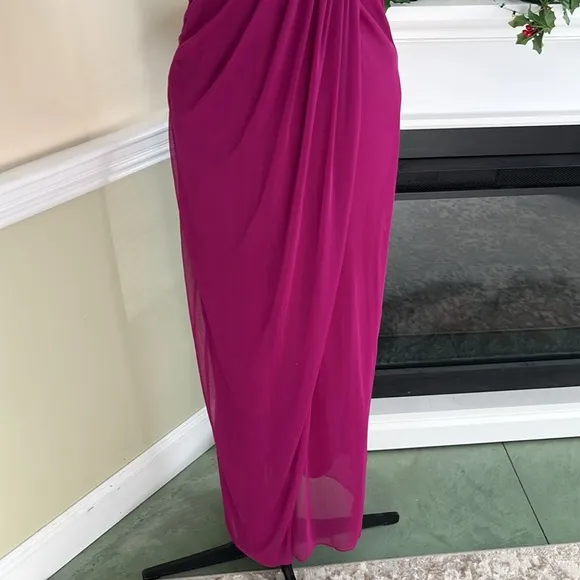 CACHE Purple Pink Rosette Single  Shoulder Wrapped Style Formal Dress NWOT