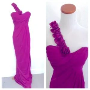 CACHE Purple Pink Rosette Single  Shoulder Wrapped Style Formal Dress NWOT