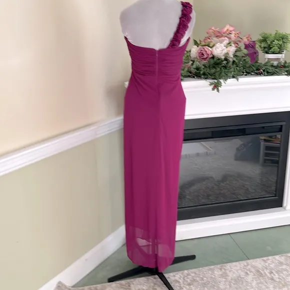 CACHE Purple Pink Rosette Single  Shoulder Wrapped Style Formal Dress NWOT