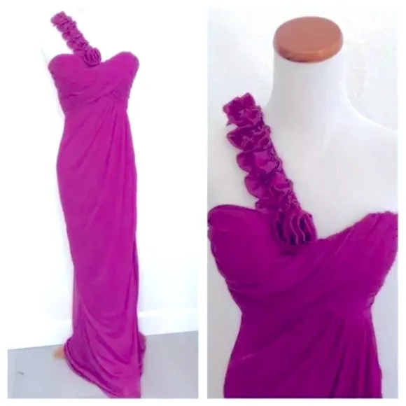 CACHE Purple Pink Rosette Single  Shoulder Wrapped Style Formal Dress NWOT