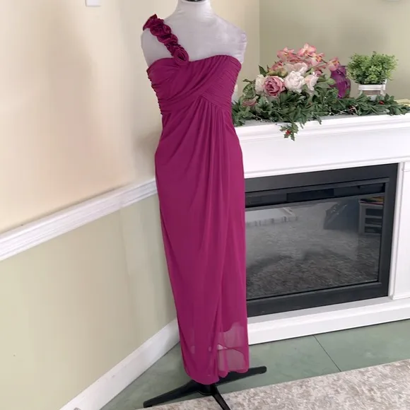 CACHE Purple Pink Rosette Single  Shoulder Wrapped Style Formal Dress NWOT