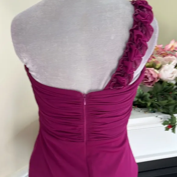 CACHE Purple Pink Rosette Single  Shoulder Wrapped Style Formal Dress NWOT
